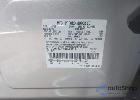 2018 Lincoln Mkx Premiere from USA, damaged, VIN 2LMPJ8JR8JBL39516